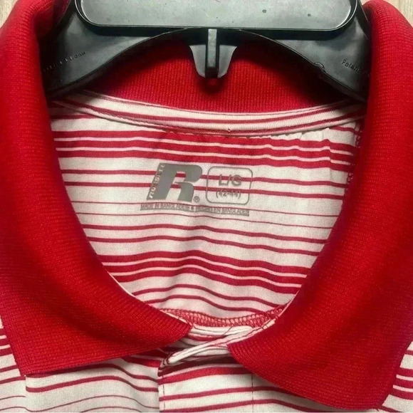 Texas Tech Red Raiders Russell Golf Polo Shirt Size Large Red/White Striped - Picture 3 of 4